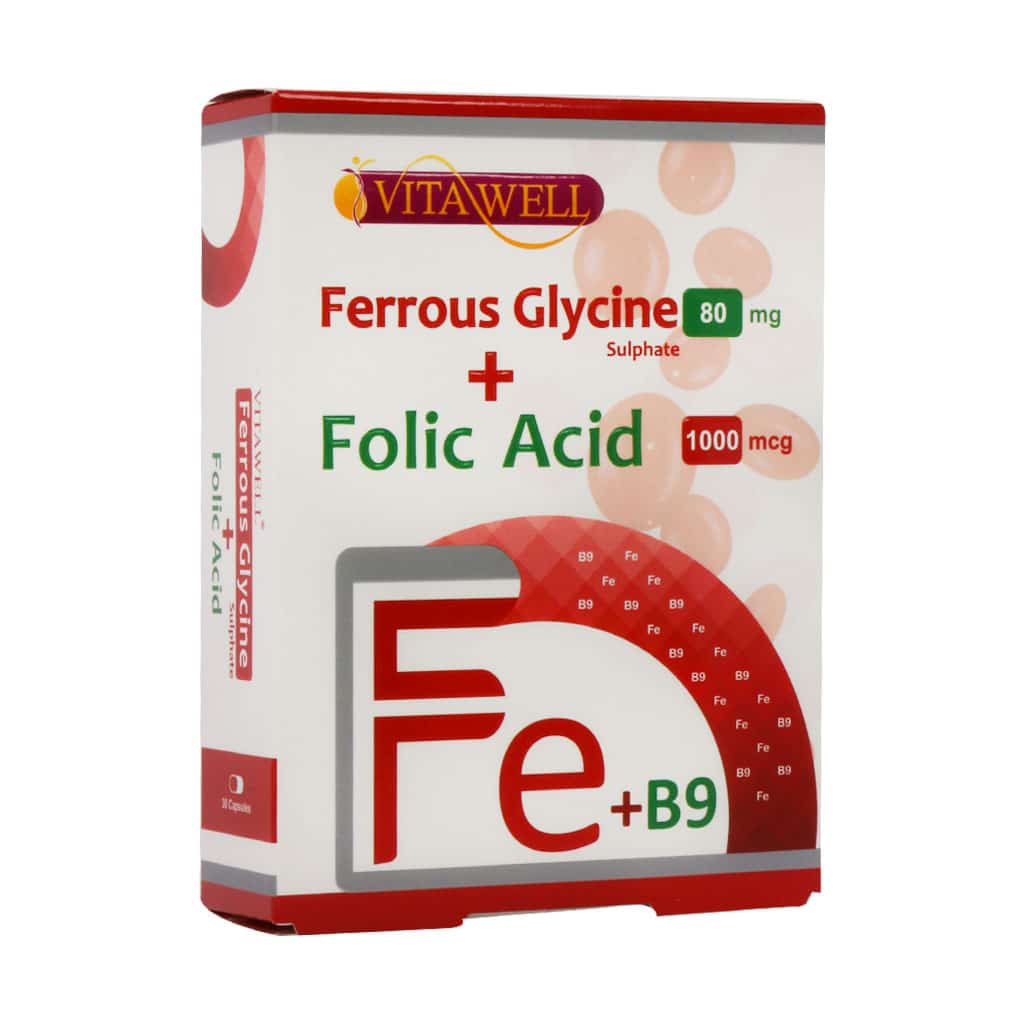 کپسول فروس گلایسین سولفات و فولیک اسید ویتاول 30 عدد